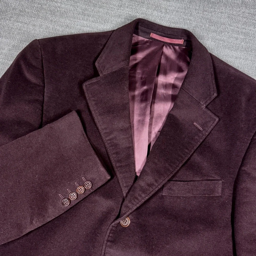 Magee Mens Burgundy Soft Brushed Cotton 3 Button Blazer Jacket 44R Plum Velvet